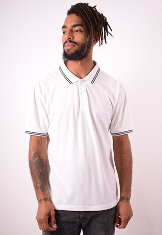 CHAMPION MENS VINTAGE POLO SHIRT LARGE WHITE 90S