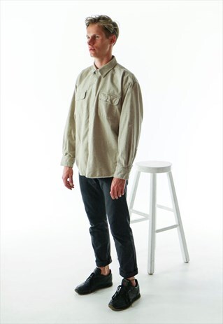 OVERSIZED BEIGE BUTTON UP / WARM BUTTON UP SHIRT