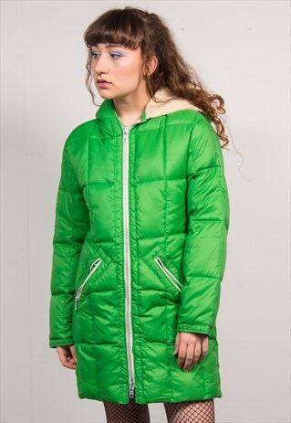 VINTAGE 70'S NEON GREEN LONG PUFFER JACKET