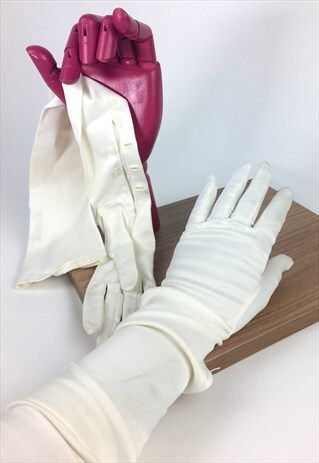 30'S VINTAGE-IVORY FRENCH LONG UPPER ARM GLOVES-STRETCH