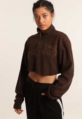 VINTAGE TOMMY HILFIGER EMBROIDERED SPELLOUT CROPPED 1/4 ZIP