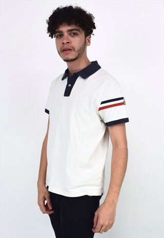 VINTAGE 90'S MONCLER WHITE, RED & NAVY POLO SHIRT