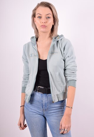 CHAMPION WOMENS VINTAGE HOODIE JACKET MEDIUM BLUE 90'S