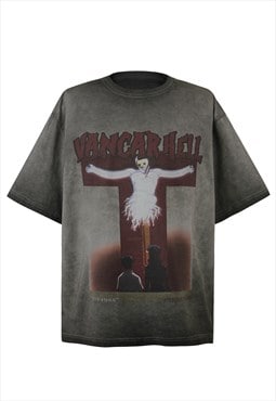 Jesus cartoon t-shirt punk top grunge goth tee in grey 