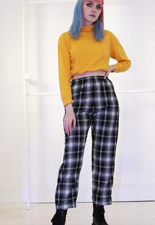 HIGH WAIST TARTAN CHECK TROUSERS IN BLACK & WHITE