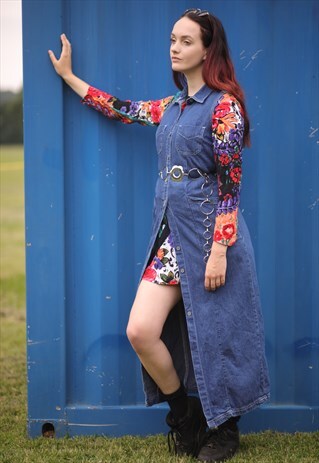 VINTAGE 90'S 80'S LONG DENIM SLEEVELESS DRESS BUTTON DOWN