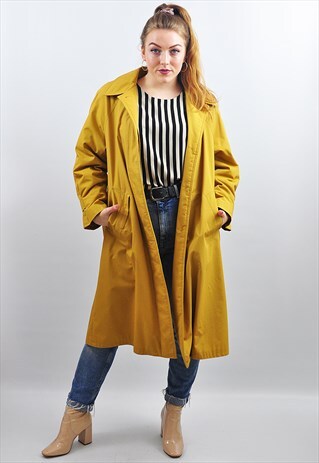 VINTAGE 90S LONG MUSTARD YELLOW MAC /TRENCH DUSTER COAT