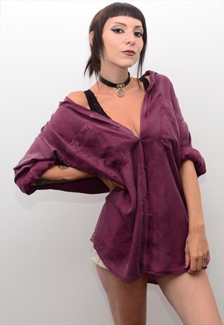 VINTAGE 90'S GENUINE SILK DEEP WINE OVERSIZED SHIRT
