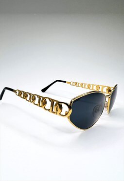 Christian Dior Sunglasses Gold CD Repeat Black Oval Vintage