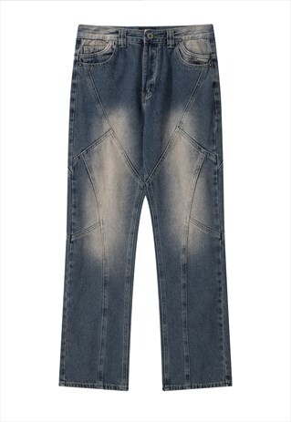 Utility jeans distressed grunge acid wash denim pants blue