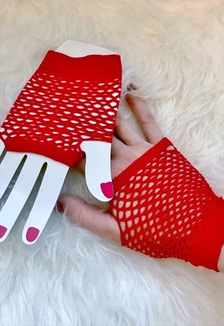 RED WRIST FISHNET GLOVES
