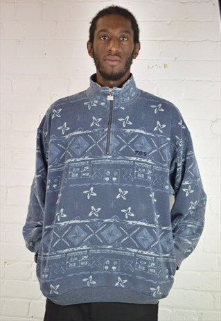 VINTAGE 90'S PATTERNED 1/4 ZIP JUMPER