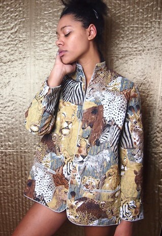 SAFARI ANIMALS PRINT QUILTED BLAZER