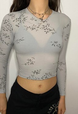 Y2K Floral Cropped Long Sleeve Shirt