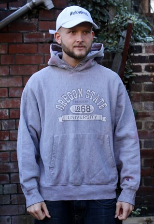 VINTAGE GREY CHAMPION HOODIE MEDIUM