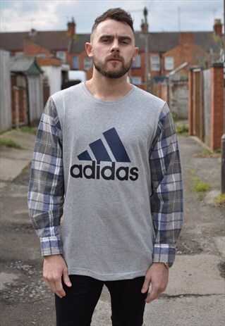 90'S GRUNGE ADIDAS REWORK T WITH VINTAGE CHECK SHIRT SLEEVES