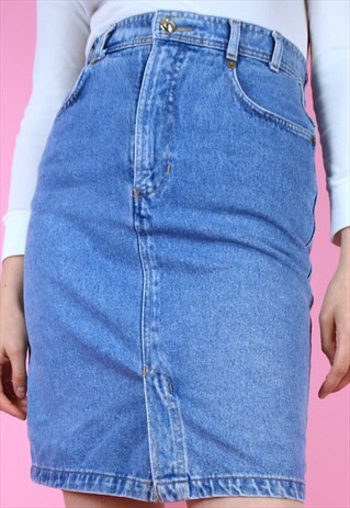 VINTAGE 90S DENIM SKIRT PENCIL MINI LIGHT BLUE
