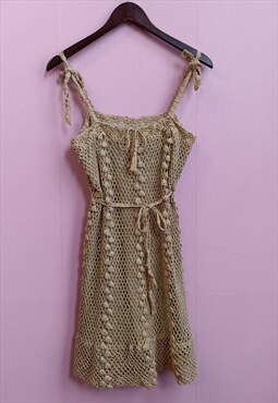 Vintage sleeveless beige crochet dress 