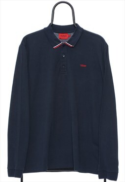Hugo Boss Logo Navy Long Sleeved Polo Shirt Mens