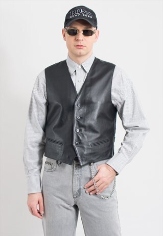 Vintage leather vest in black waistcoat