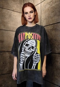 Skeleton tshirt premium vintage wash death tee in acid grey