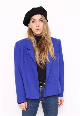 VINTAGE 80S BLUE WOOL BLAZER