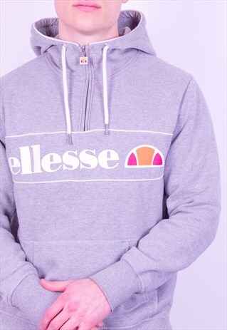 VINTAGE ELLESSE 1/4 ZIP HOODED SWEATSHIRT IN GREY
