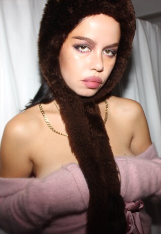 VINTAGE 1960S BROWN REAL SHEEPSKIN SHEARLING FUR HAT