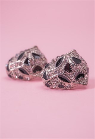 DIAMANTE PANTHER HEAD STUD EARRINGS