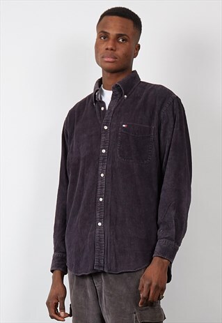 VINTAGE 90'S TOMMY HILFIGER WASHED BLACK CORD WORKER SHIRT