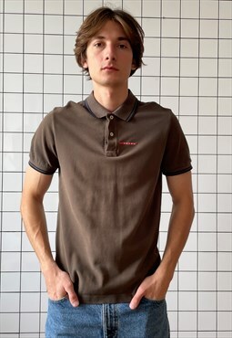 Vintage PRADA Polo Shirt Short Sleeve Red Tab Top Khaki 