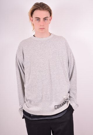 DIESEL MENS VINTAGE SWEATSHIRT JUMPER LARGE GREY 90S