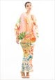 Leaves and Floral Scarf Pirnt Pleated Dress in Kimono sleeve