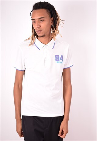 MOSCHINO MENS VINTAGE POLO SHIRT MEDIUM WHITE 90S