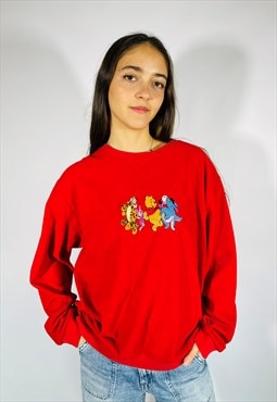 Vintage Size XL Disney Pooh Embroidered Sweatshirt in Red