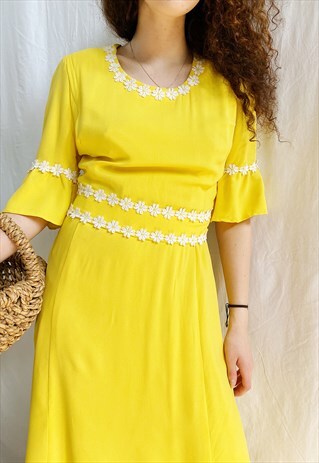 VINTAGE 60S HAUTE BOHEME LE CITRON DAISY REVIVAL MAXI DRESS