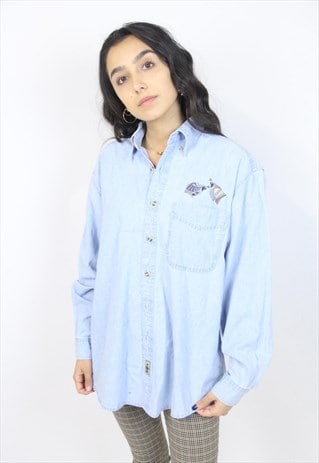 VINTAGE 90'S PATTERNED PALE DENIM SHIRT