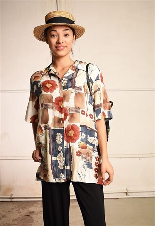90'S RETRO FLORAL PRINT PARIS CHIC FESTIVAL BLOUSE TOP