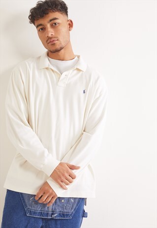 VINTAGE RALPH LAUREN LONG SLEEVE POLO TOP WHITE