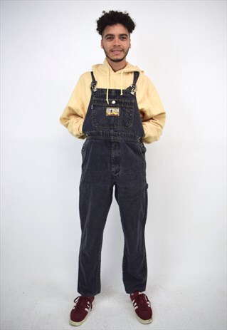 VINTAGE 90S FADED CHARCOAL DENIM DUNGAREES