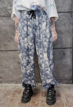 Tie-dye print joggers slim fit gradient loose overalls blue