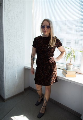 VINTAGE 80'S BROWN/BLACK MINI SHORT SLEEVED DRESS