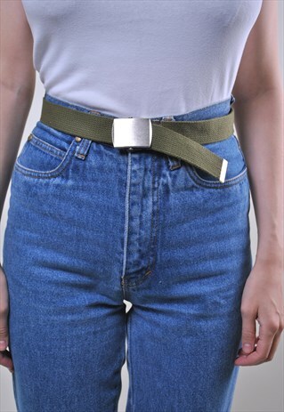 VINTAGE KHAKI GREEN MINIMALIST OVERSIZE COTTON WORKER BELT