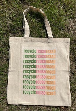 'recycle reuse resell' printed tote bag 