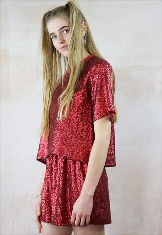 RUBY RED SEQUIN CO-ORDINATES