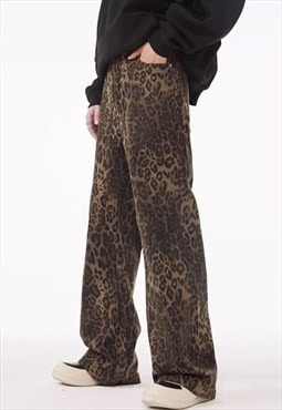 Leopard jeans unisex animal denim trousers cheetah pants