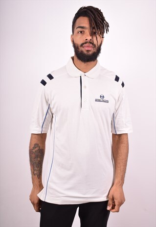SERGIO TACCHINI MENS VINTAGE POLO SHIRT LARGE WHITE 90S