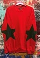 RED COTTON STAR SLEEVE JUMPER WITH FRONT POCKET