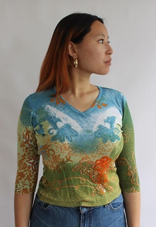 VINTAGE MULTI PRINT ABSTRACT TOP