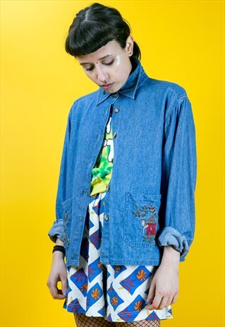 SUPER CUTE VINTAGE 80S EMBROIDERED DENIM SHIRT JACKET